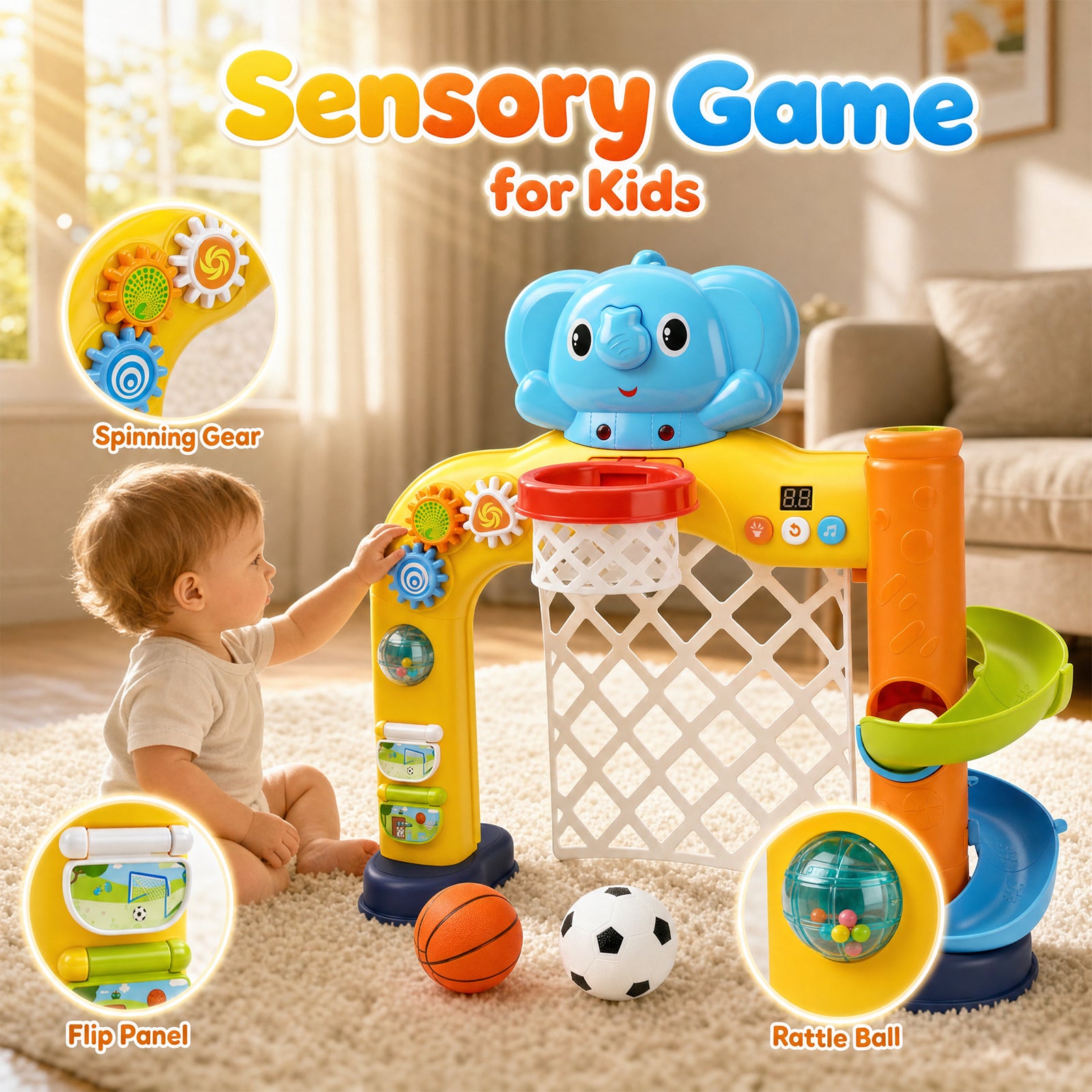Toddler Basketball Hoop & Soccer Goal, Activity Center Toys with Music & Light, Toddler Sport Toys Christmas Birthday Gifts for Ages 1-3
