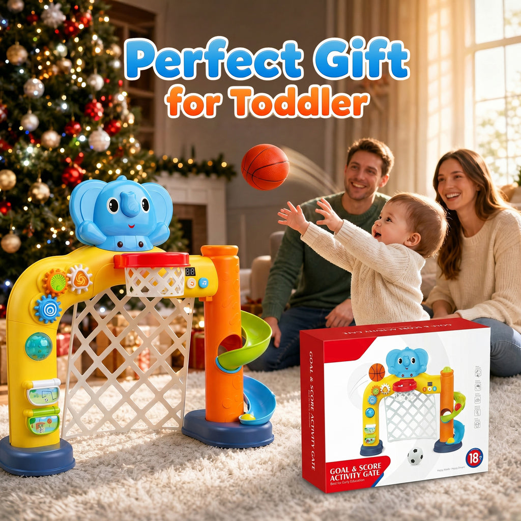 Toddler Basketball Hoop & Soccer Goal, Activity Center Toys with Music & Light, Toddler Sport Toys Christmas Birthday Gifts for Ages 1-3