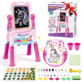 Art Easel for Kids, Adjustable Standing Rotatable Double Sided Easel, with Painting Accessories for Toddlers Boys and Girls, Pink
