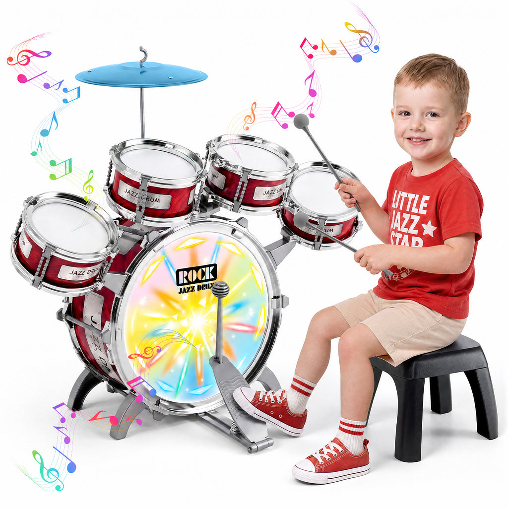 Kids Drum Set for Toddler 1-3 Years, Jazz Drum Toys with Chair, Beginner Christmas Birthday Gifts for Aged 2-6