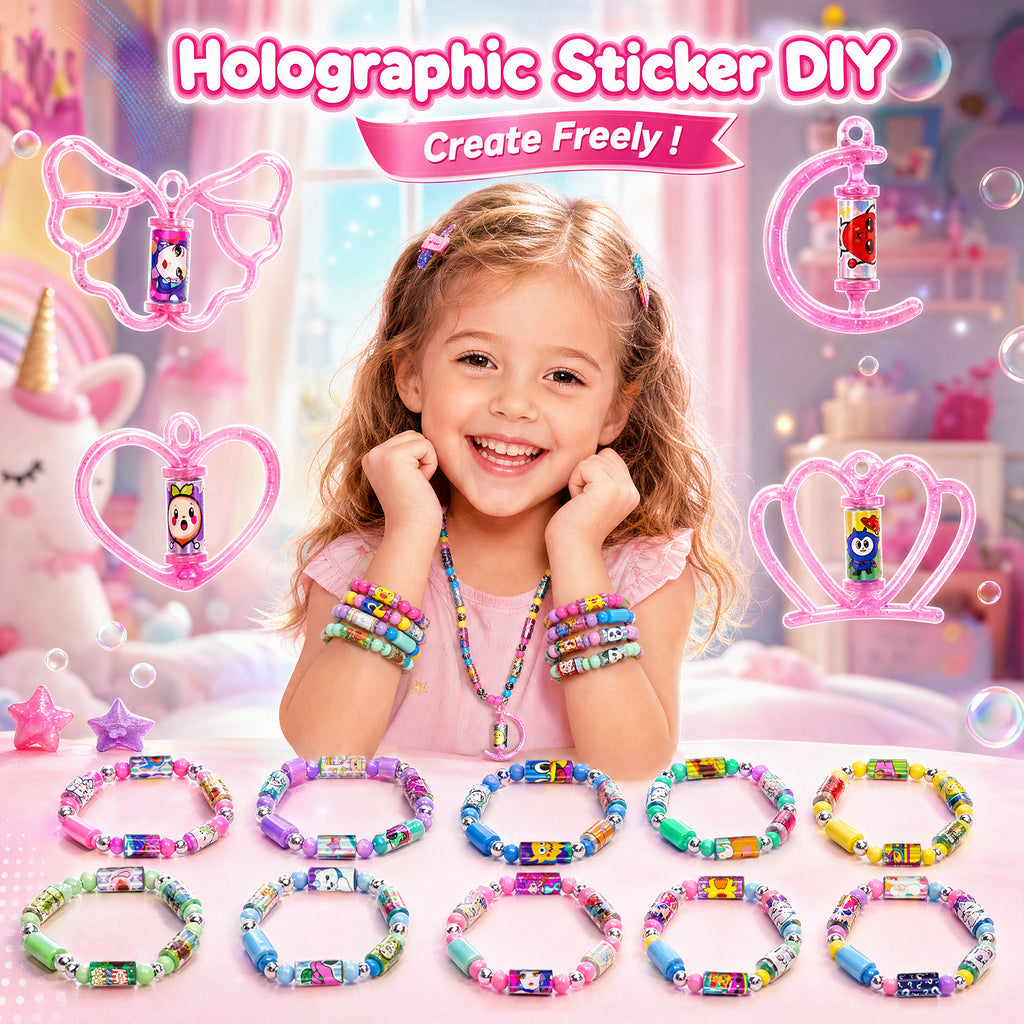 Sticker Bracelet Kit, 1000 Mini Stickers Set, Wearable & Shareable Sticker Rolls, Sticker Collection Book, Make Bracelets & Necklaces Set for 5-12 Years Girls Gift
