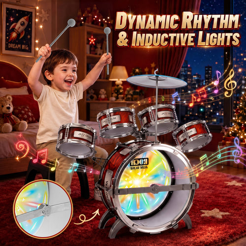 Kids Drum Set for Toddler 1-3 Years, Jazz Drum Toys with Chair, Beginner Christmas Birthday Gifts for Aged 2-6